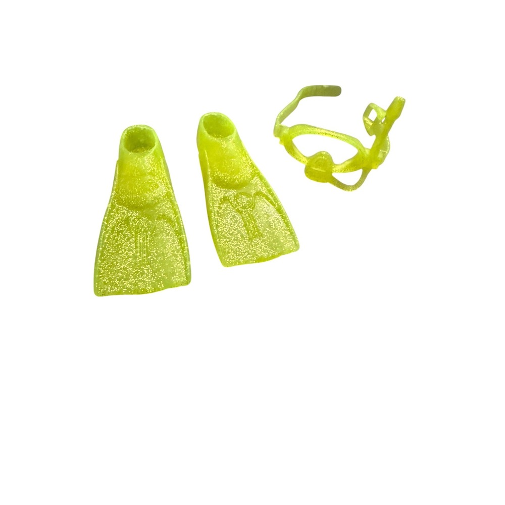 Barbie Doll Neon Yellow Glitter Swim Fins and Snorkel Mask Accessories Set